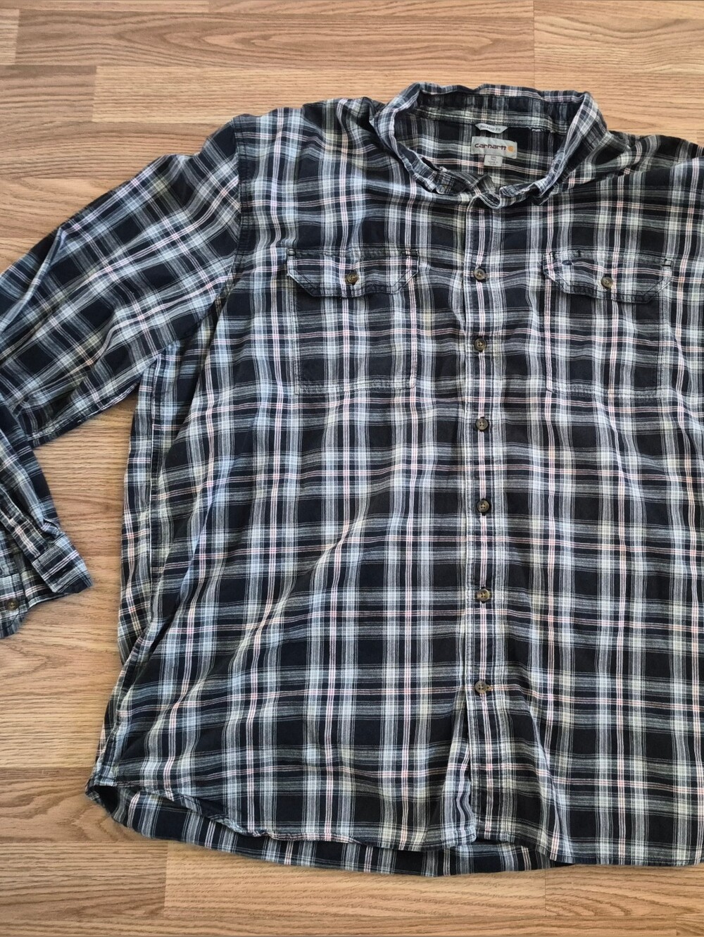 Carhartt Men's Relaxed Fit Plaid Flannel Button-Up Long Sleeve Shirt